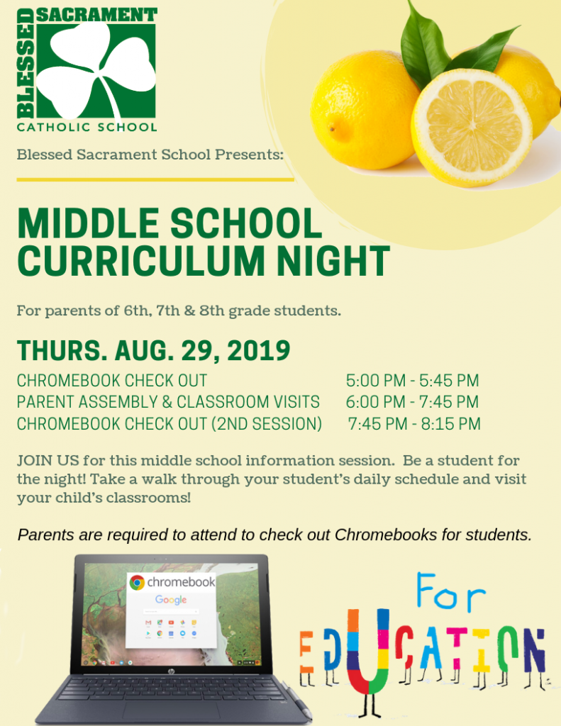 JOIN us for Middle School Curriculum Night.  Check out your child's Chromebook and walk through their daily schedule at BSS. 