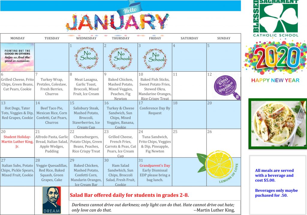 01-2020 Lunch Menu - Blessed Sacrament Catholic School